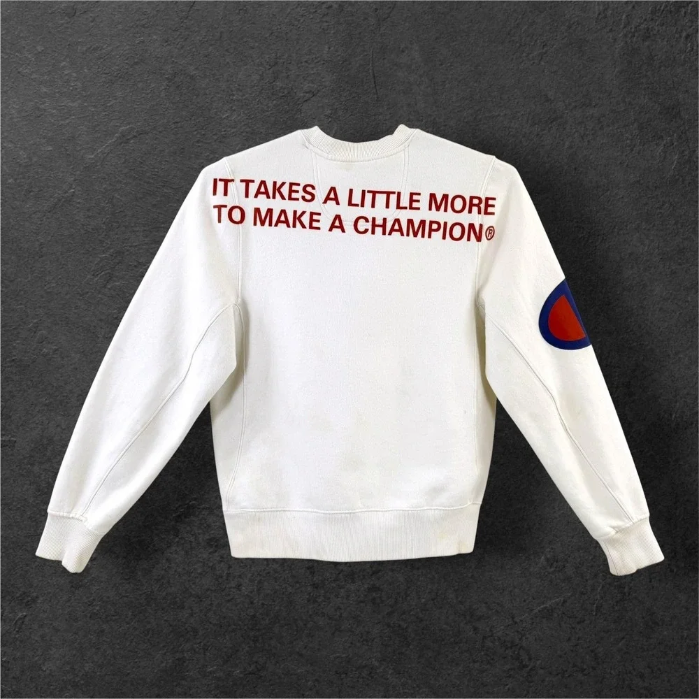 Champion Sweatshirt Mens S White Big Logo‎ Script Crewneck Fleece Pullover